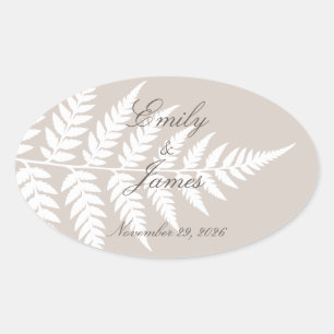 Mocha Taupe White Fern Refined Woodland Oval Sticker
