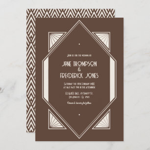 Mocha Truffle & Cream Silk Art Deco Wedding Photo Invitation