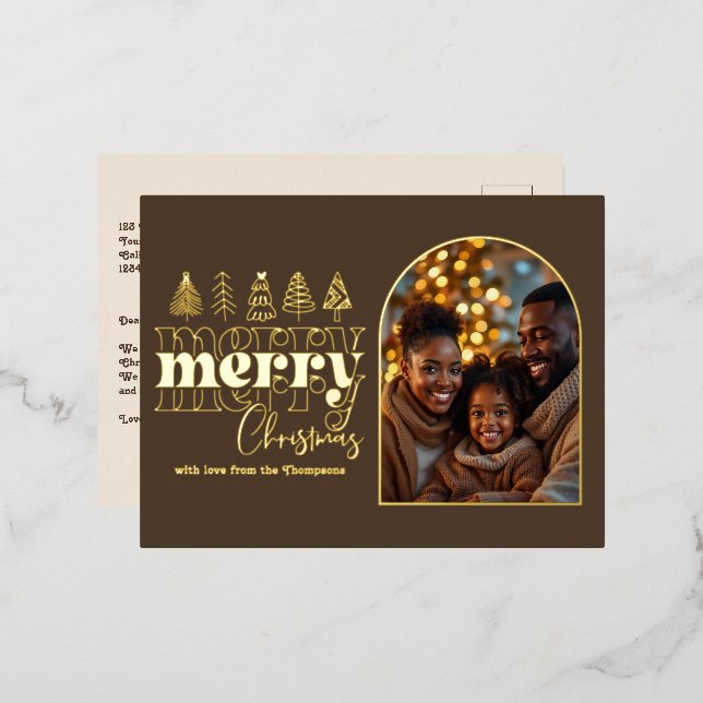 Mocha Truffle & Oat Milk Christmas Photo Foil Holiday Postcard (Front/Back)