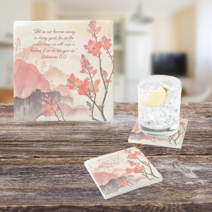Mocha Verona Sunset Mountain Meadow Bible Verse  Stone Coaster