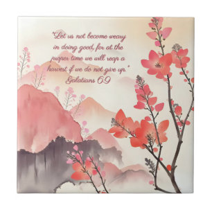 Mocha Verona Sunset Mountain Meadow Bible Verse  Tile