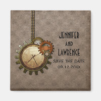 Mocha Vintage Clock Save the Date Magnet