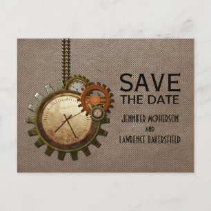 Mocha Vintage Clock Save the Date Postcard