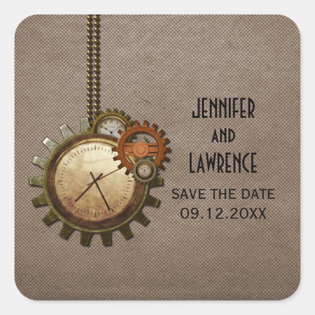 Mocha Vintage Clock Save the Date Stickers (Front)