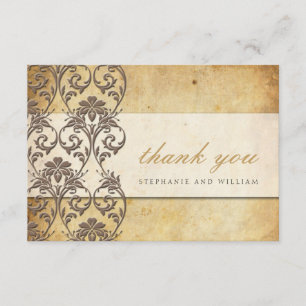 Mocha Vintage Swirl Wedding Thank You Card