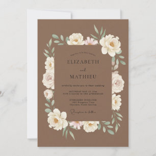 Mocha White Ranunculus Eucalyptus Wedding Invitation