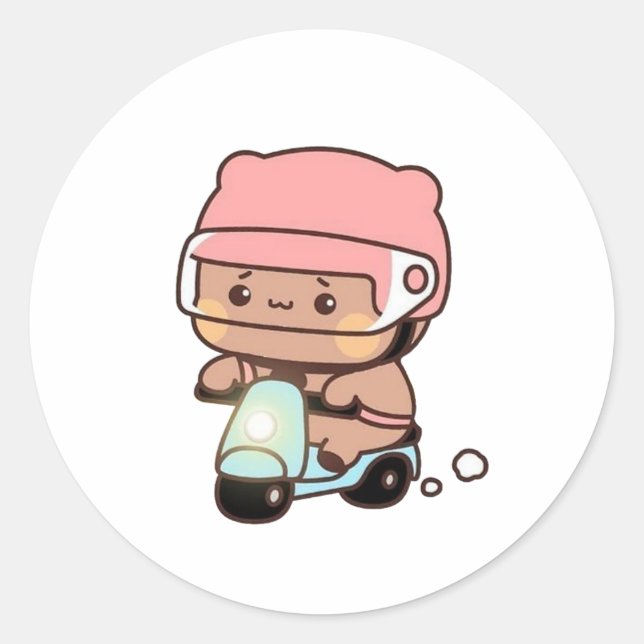 Mochi Brownie Bear Bike Riding Classic Round Sticker (Front)