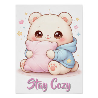Mochi Cuddle Bear Cute Kawaii Style Pillow Hug  Poster