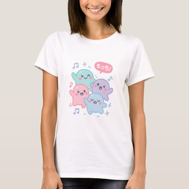 Mochi Monster Dance – Playful Japanese Food Doodle T-Shirt (Front)