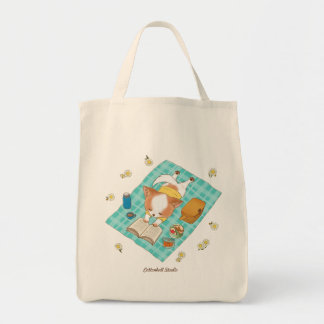 Mochi on a Picnic Kawaii Cute Puppy Grocery Tote 