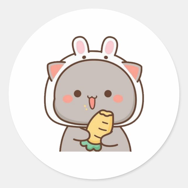 Mochi Panda Bear Enjoying Lunch Classic Round Sticker (Front)