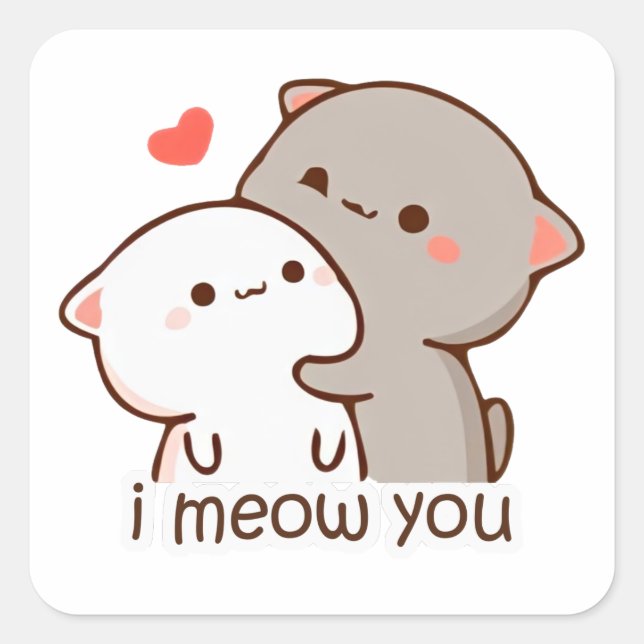 Mochi Peach Cat - i meow you Square Sticker (Front)
