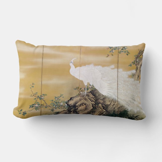 Mochizuki Gyokkei White Peafowl Lumbar Cushion (Front)