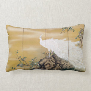 Mochizuki Gyokkei White Peafowl Lumbar Cushion