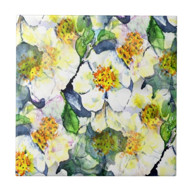 Mock Orange Seamless Floral Pattern Tile (Front)