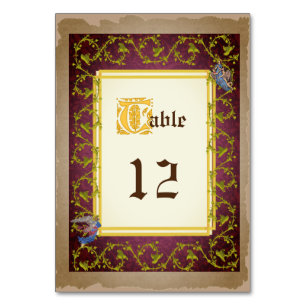 Mock Up Mediaeval Illuminated Manuscript Wedding Table Number