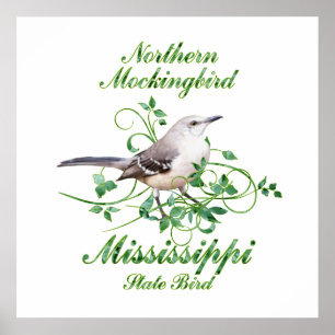 Mockingbird Mississippi State Bird Poster