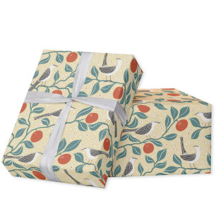 Mockingbird Orange Blossom Bird Flower Pale Yellow Wrapping Paper