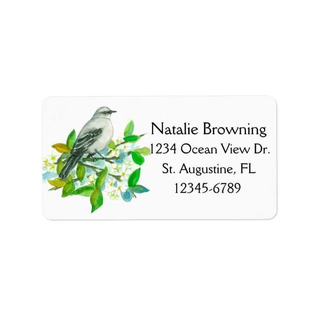 Mockingbird Orange Blossom Florida Bird Label (Front)