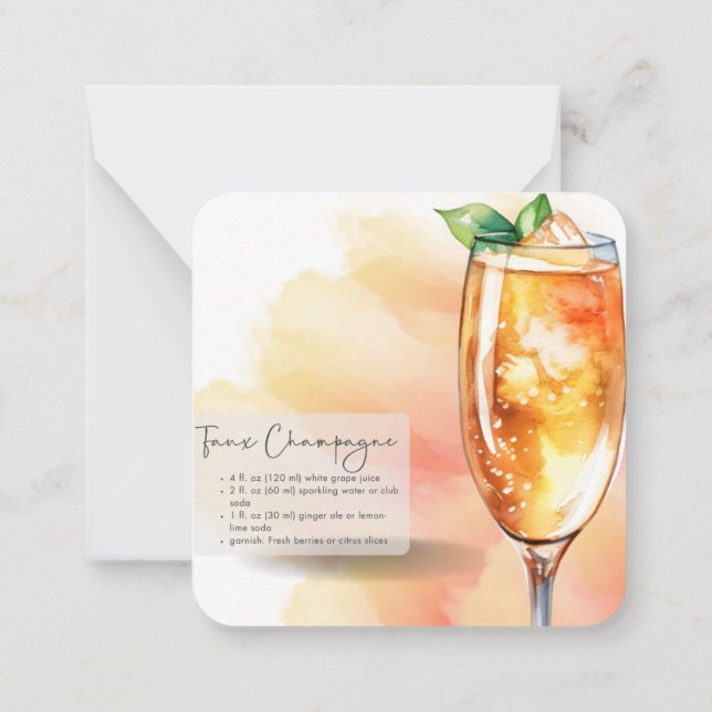 Mocktail Recipe Faux Champagne Party Favour  Card (Back)