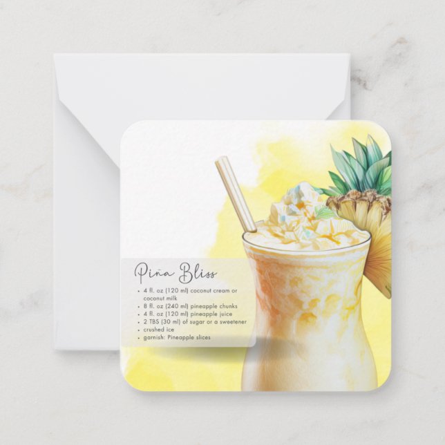 Mocktail Recipe Piña Colada Party Favour  Card (Back)