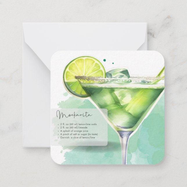 Mocktail Recipe Virgin Margarita Party Favour  Card (Back)