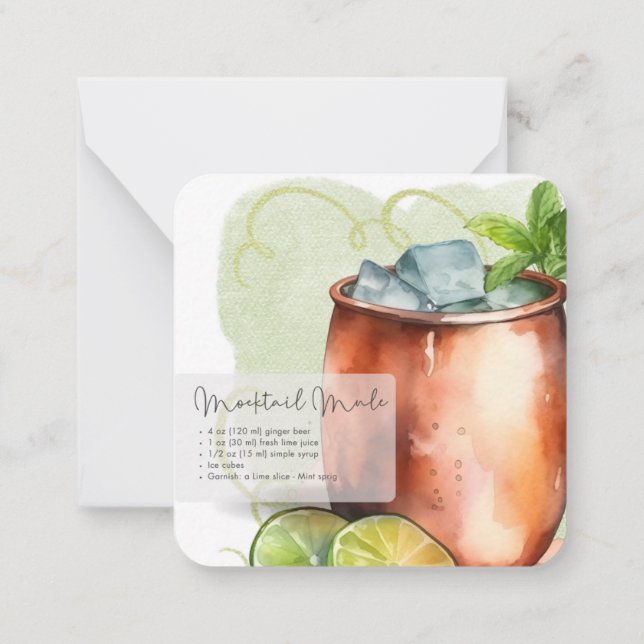 Mocktail Recipe Virgin Moscow Mule Party Favour  Card (Back)