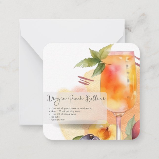 Mocktail Recipe Virgin Peach Bellini Party Favour  Card (Back)