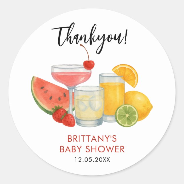 Mocktail Summer Baby Shower Modern Thankyou Classic Round Sticker (Front)