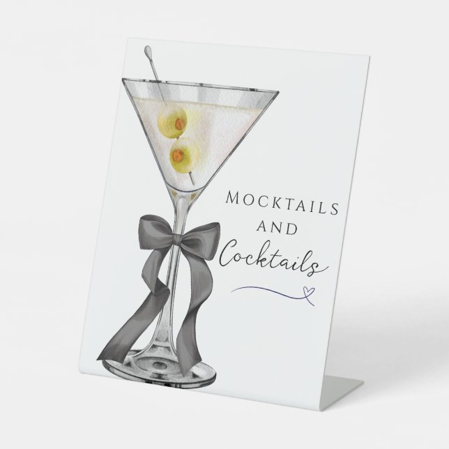 Mocktails & Cocktails Dirty Martini Bridal Shower Pedestal Sign (Front)