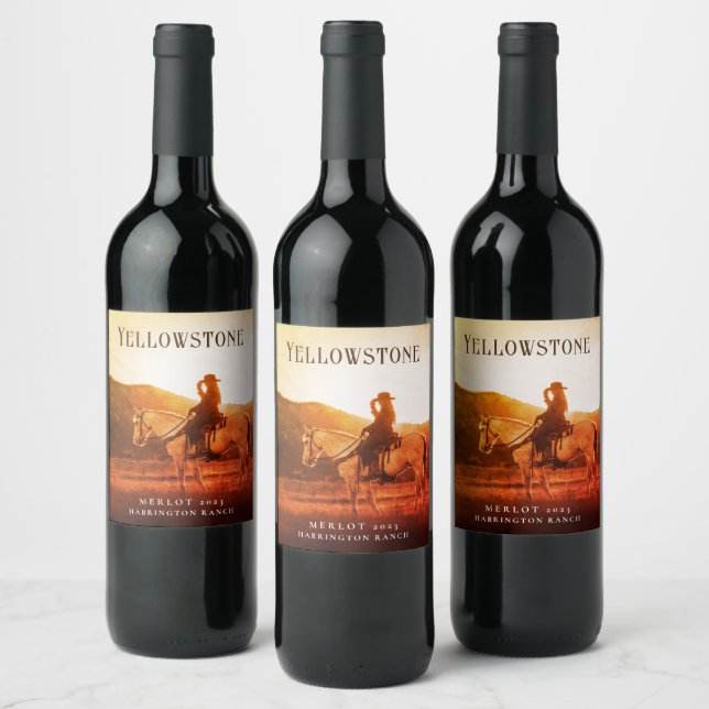 Mockup Cowboy, Horse, Sunset Custom Wine Labels (Bottles)