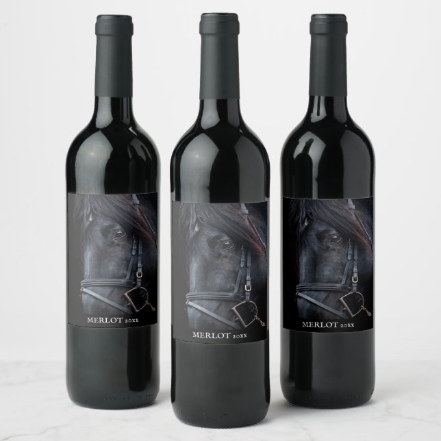 Mockup Elegant Black Horse Custom Wine Label (Bottles)