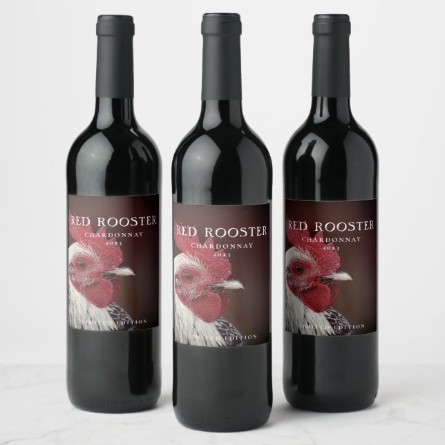 Mockup Simple Red Rooster Custom Wine Labels (Bottles)