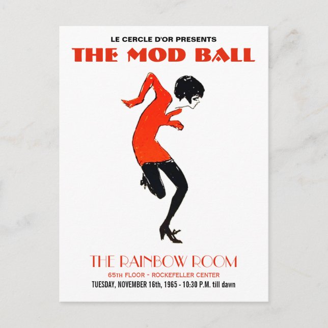 Mod 1960s Dance Party Vintage Invitation Postcard (Front)