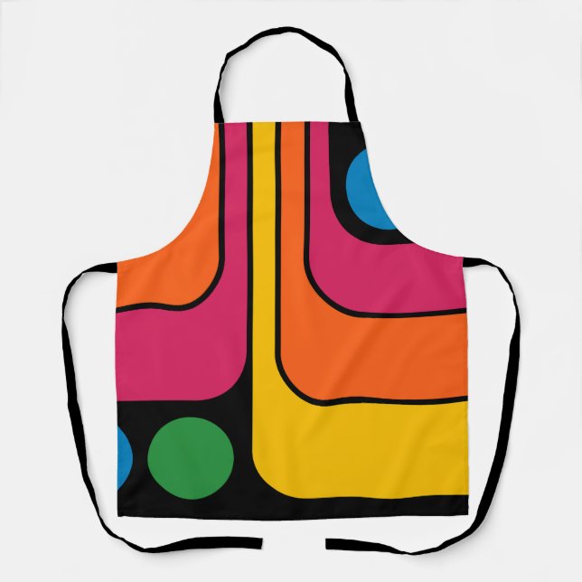 Mod 1970s Retro Style Geometric Design Apron (Front)