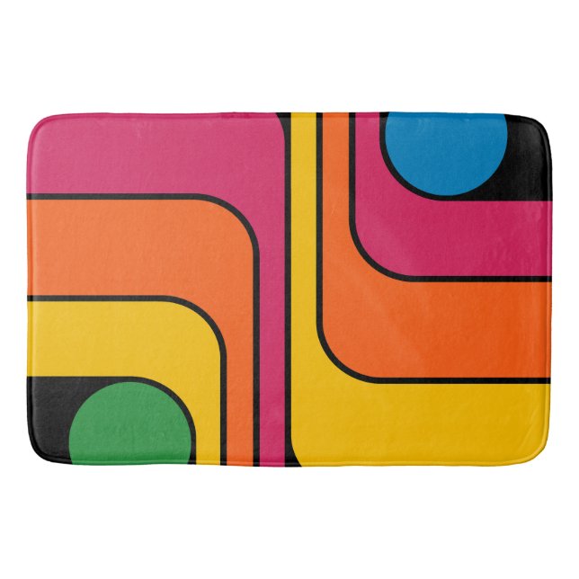 Mod 1970s Retro Style Geometric Design Bath Mat (Front)