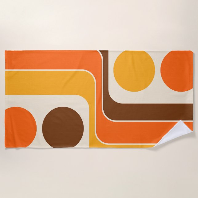 Mod 1970s Retro Style Geometric Design Beach Towel (Front)