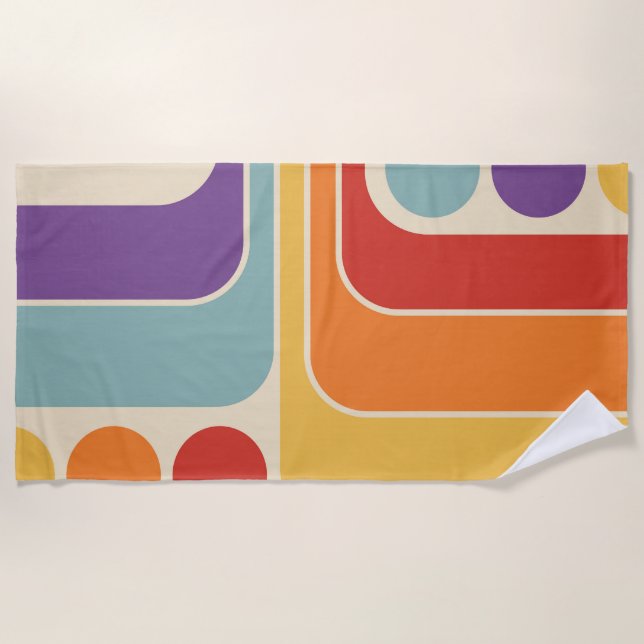 Mod 1970s Retro Style Geometric Design Beach Towel (Front)