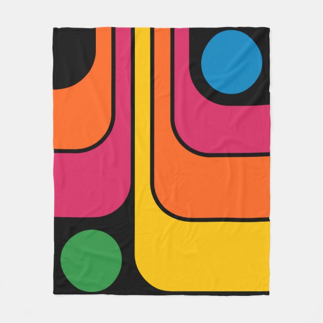 Mod 1970s Retro Style Geometric Design Fleece Blanket (Front)