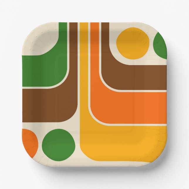 Mod 1970s Retro Style Geometric Design Paper Plate (Front)