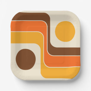Mod 1970s Retro Style Geometric Design Paper Plate