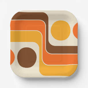 Mod 1970s Retro Style Geometric Design Paper Plate