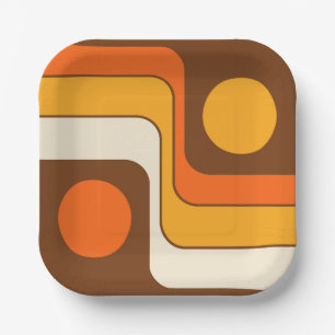 Mod 1970s Retro Style Geometric Design Paper Plate
