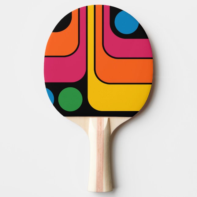 Mod 1970s Retro Style Geometric Design Ping Pong Paddle (Front)