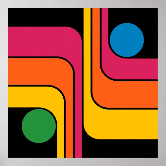 Mod 1970s Retro Style Geometric Design Poster (Front)