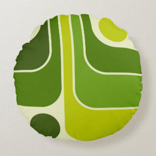 Mod 1970s Retro Style Geometric Design Round Cushion