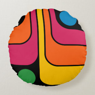 Mod 1970s Retro Style Geometric Design Round Cushion