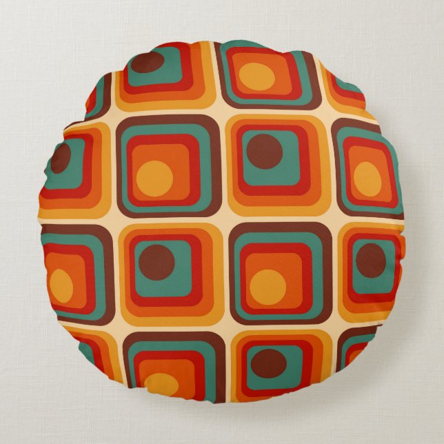 Mod 1970s Retro Style Geometric Design Round Cushion (Front)