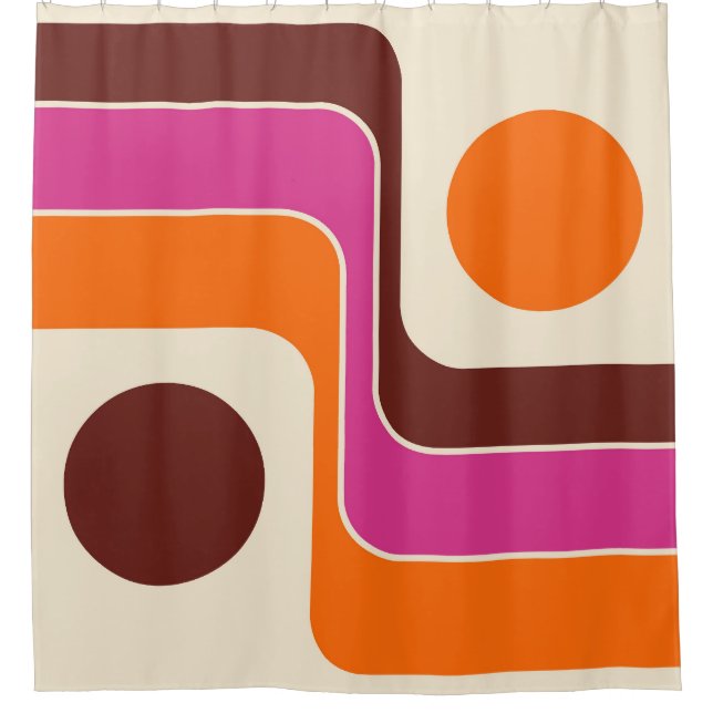 Mod 1970s Retro Style Geometric Design Shower Curtain (Front)