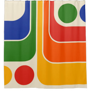 Mod 1970s Retro Style Geometric Design Shower Curtain